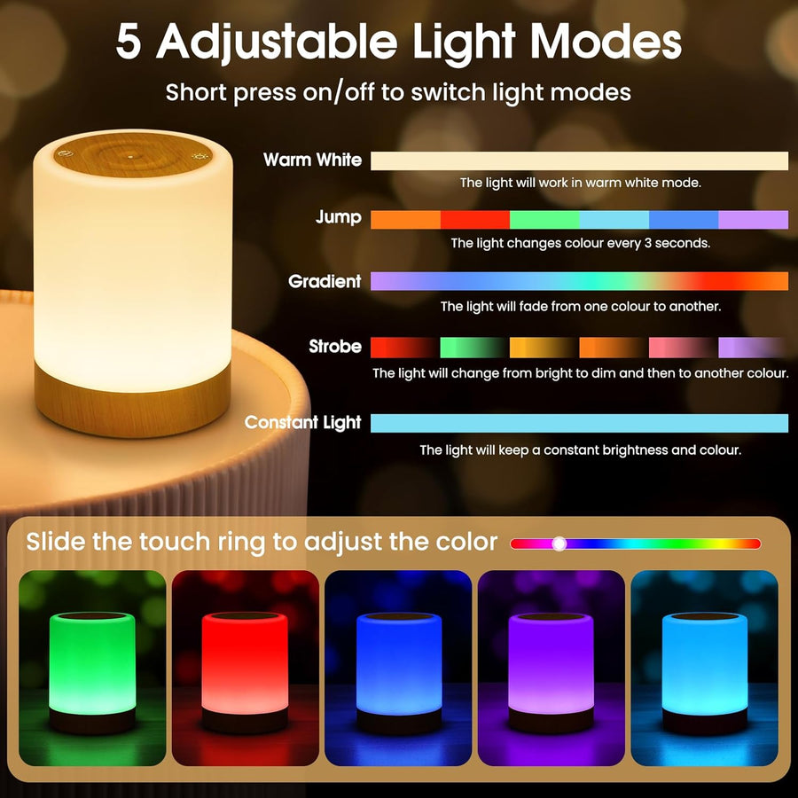 Lumitierra Eco — Lámpara de Mesita Recargable RGB con 5 Modos