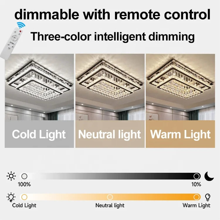 Lumitierra Aurora, plafón LED rectangular de cristal con mando (vista 3)