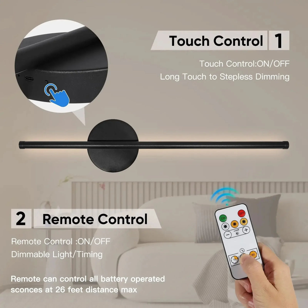 Lumitierra Cenit — Rechargeable LED Wall Sconce with Remote