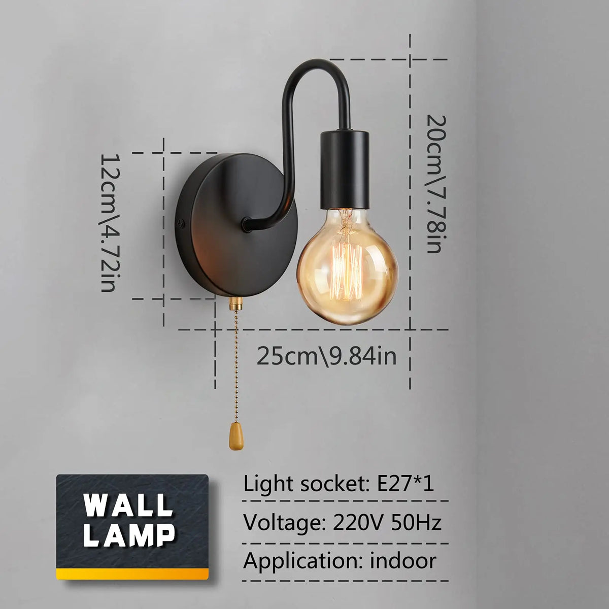 Lumitierra Ebano — Industrial Iron Wall Light, E27
