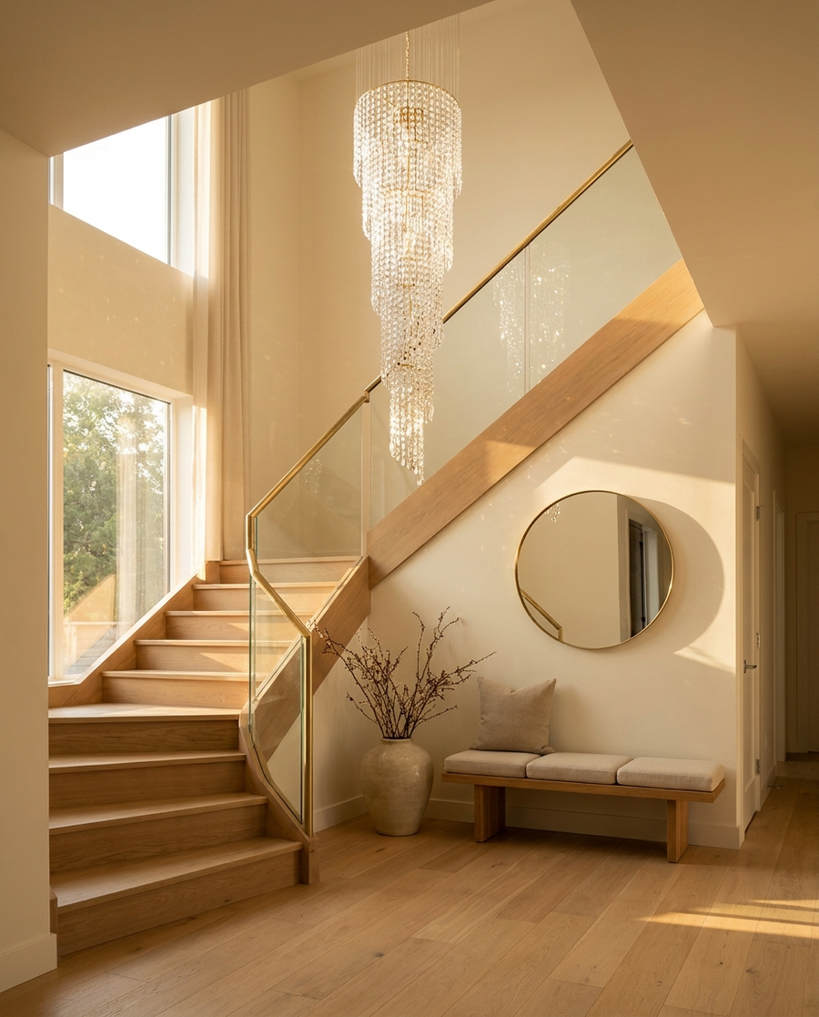 Lumitierra Vega — Lámpara Colgante de Cristal para Escaleras