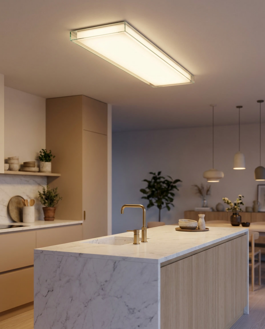 Lumitierra Aurora — Plafón LED Rectangular de Cristal con Mando